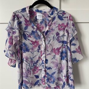 Misa Los Angeles Floral Lucia Blouse - Purple and pink, silver metallic threads